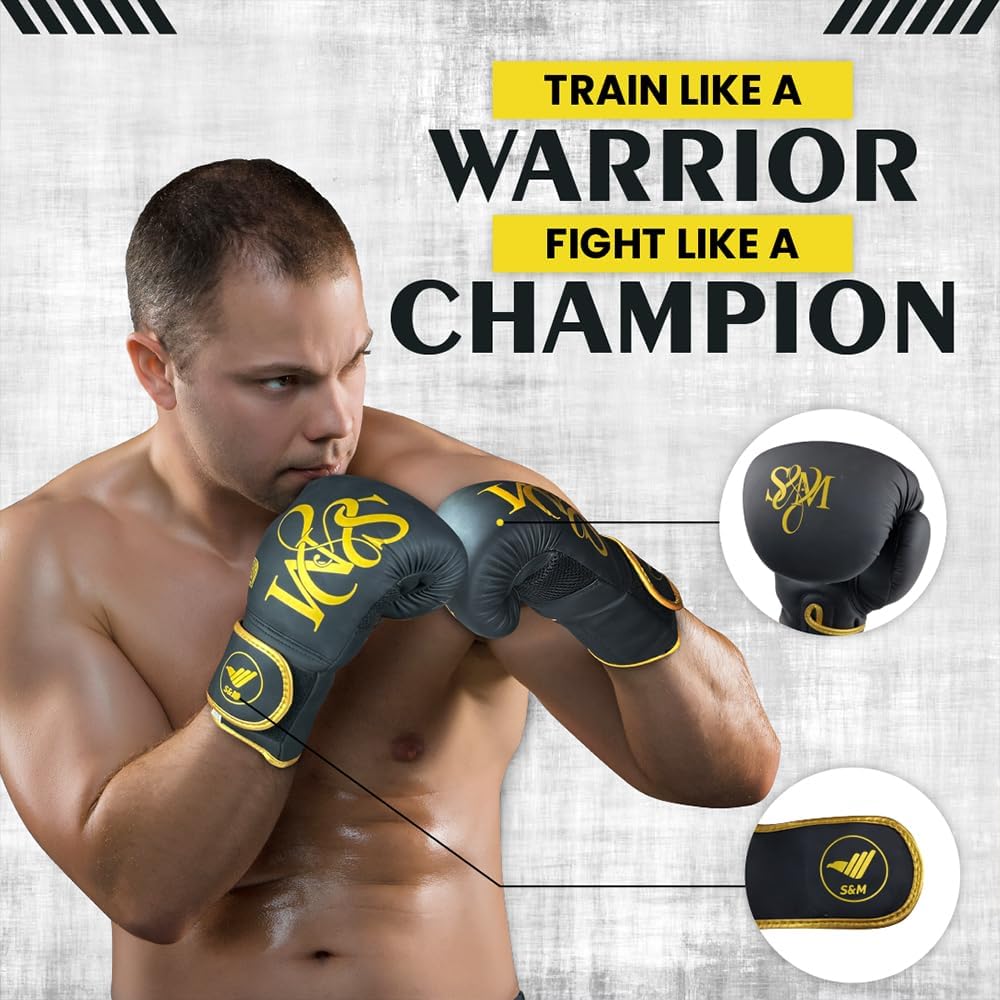 S&M Boxing Gloves Muay Thai Kickboxing Sparring Synthetic