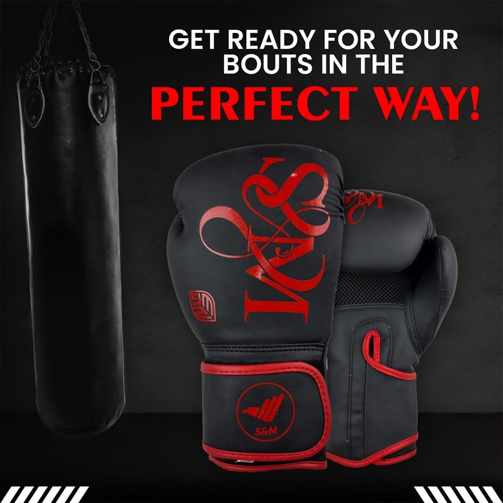 S&M Boxing Gloves Muay Thai Kickboxing Sparring Synthetic