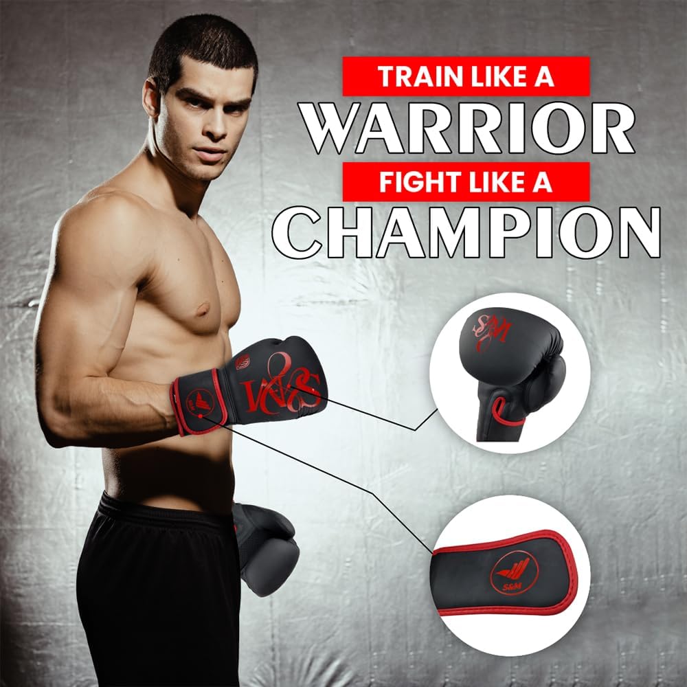 S&M Boxing Gloves Muay Thai Kickboxing Sparring Synthetic