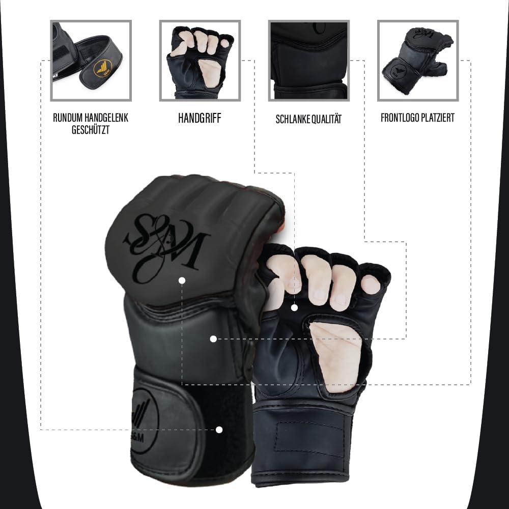 S&M Professional MMA Gloves for Grappling, Sparring, Training, Martial Arts