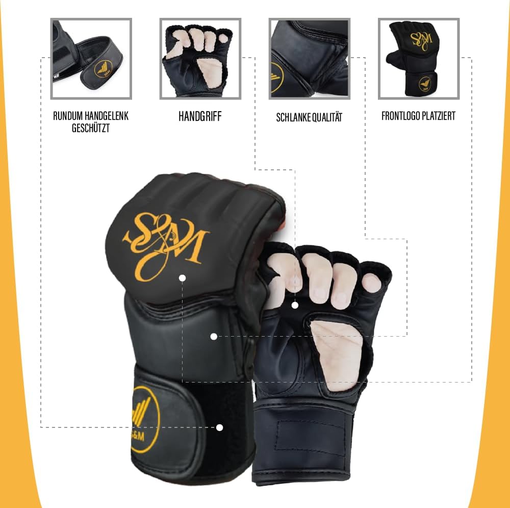S&M Professional MMA Gloves for Grappling, Sparring, Training, Martial Arts