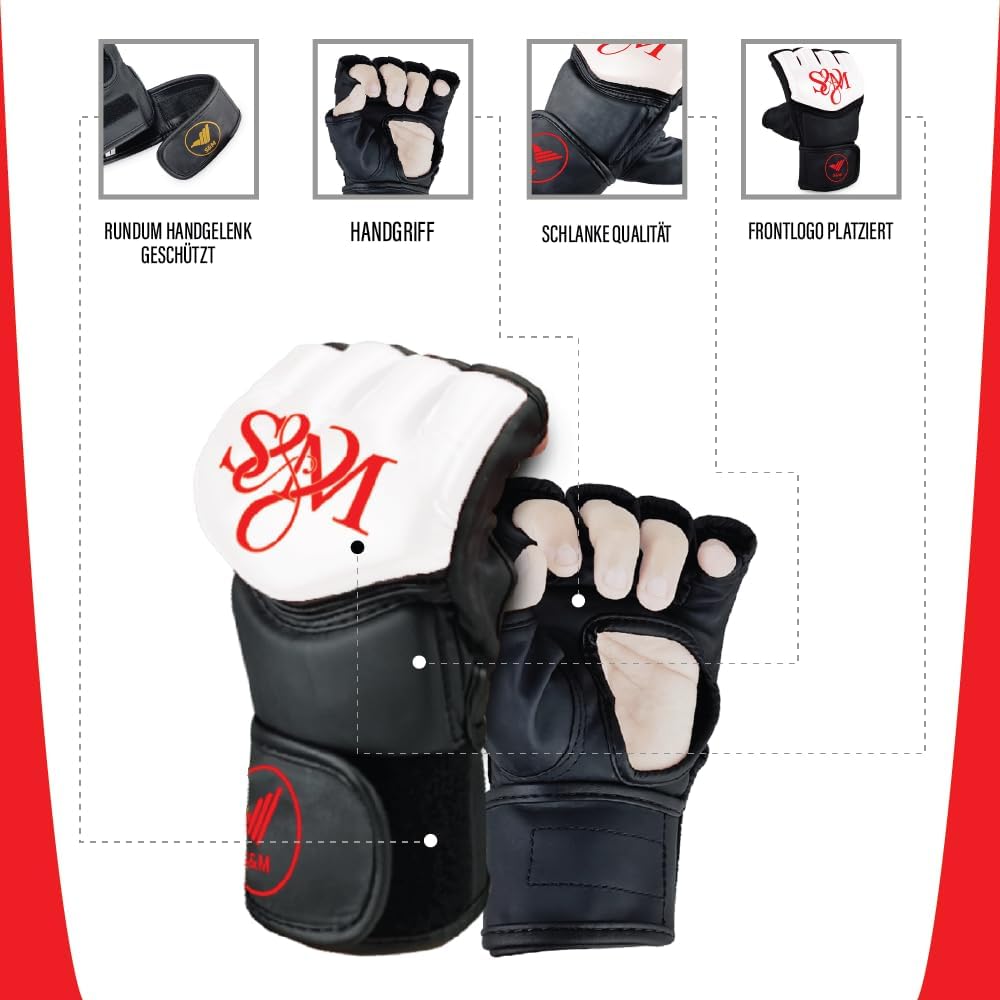 S&M Professional MMA Gloves for Grappling, Sparring, Training, Martial Arts